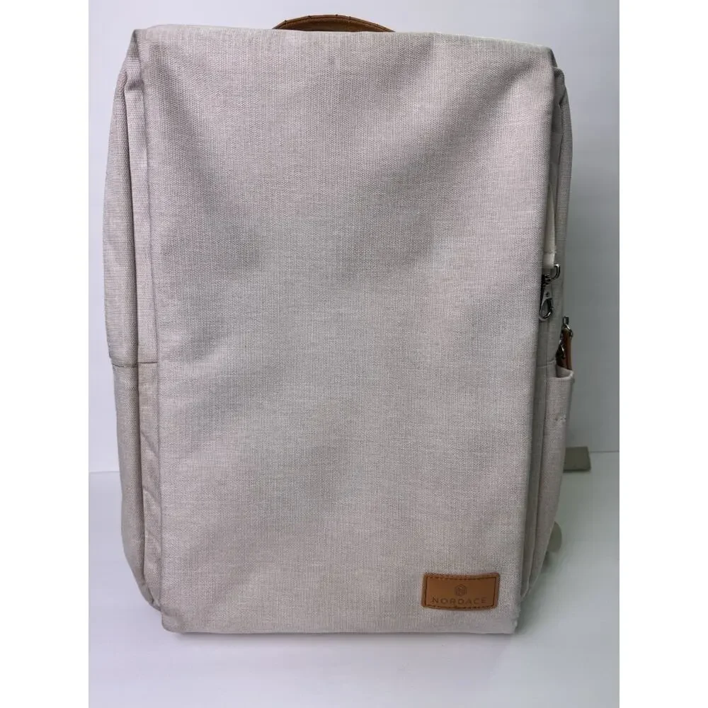 Nordace Siena Smart Backpack Beige Water Resistant Travel Laptop Bag USB 15.6”